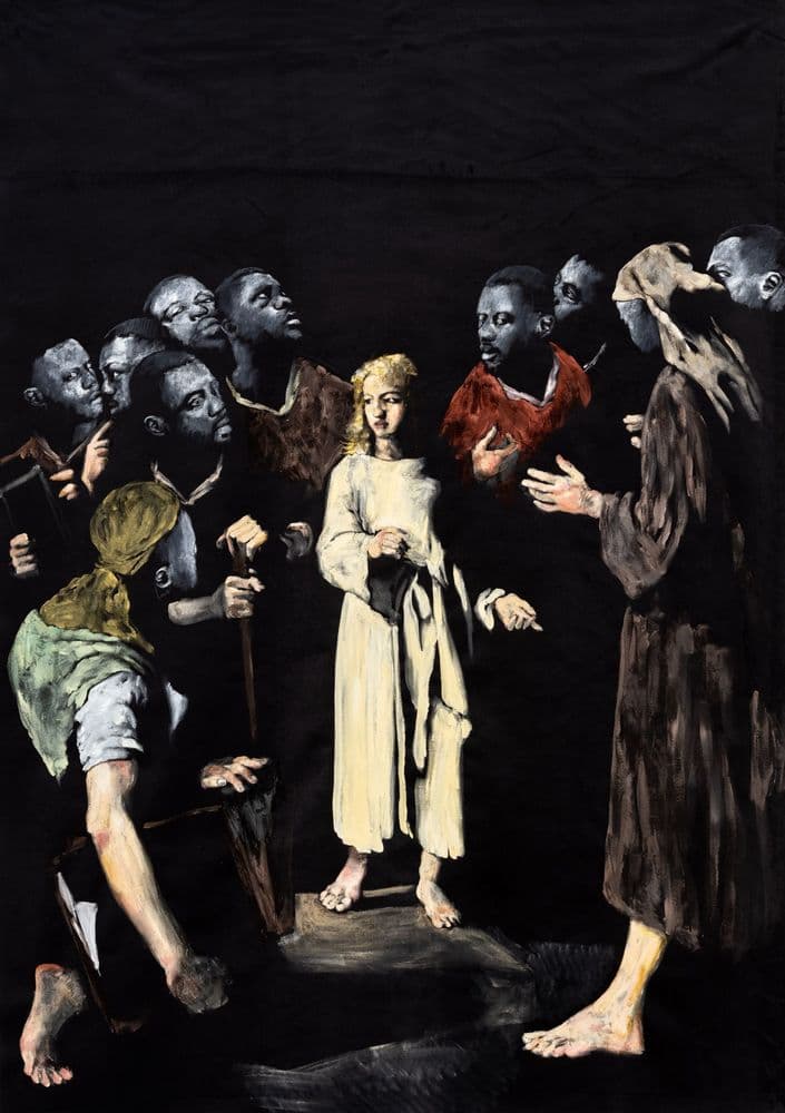 Roméo Mivekannin, "D'après Jésus et les docteurs, Théodule Ribot (1879)", 2024 © Roméo Mivekannin, by SIAE 2025 Ph. Gregory Copitet
