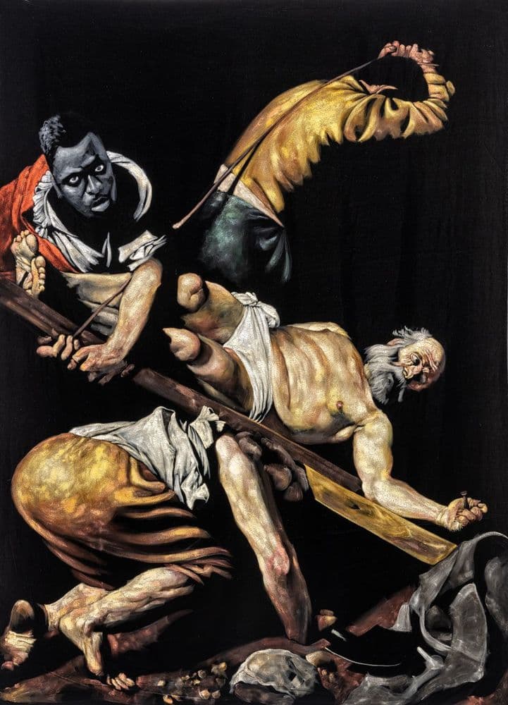 Roméo Mivekannin, "D'après Le crucifiement de Saint Pierre, Le Caravage (1600)", 2024 © Roméo Mivekannin, by SIAE | ph. Gregory Copitet